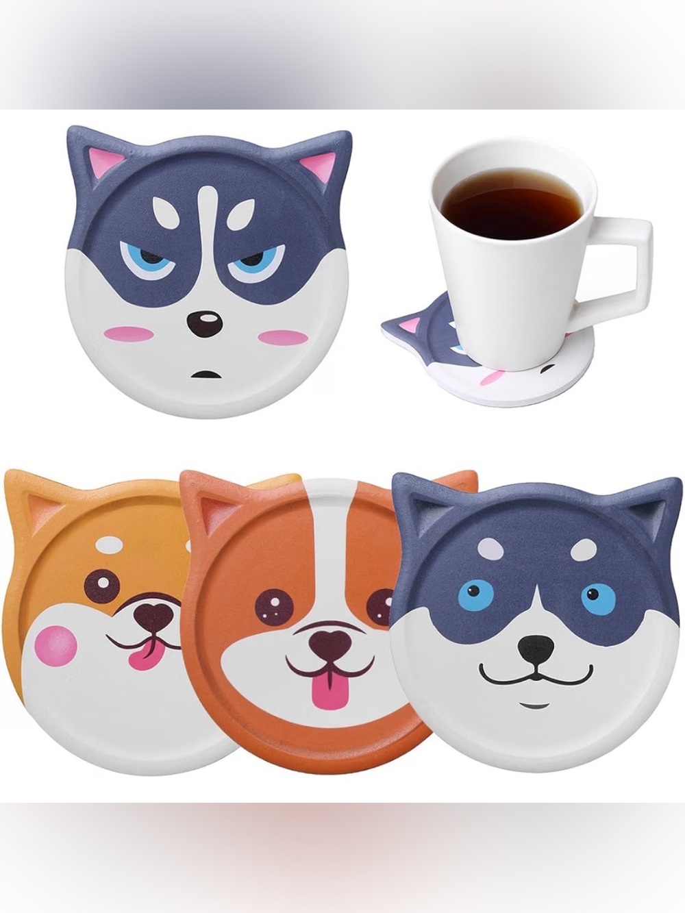 Cute Dog Face ceramic Coasters  (Set of 4)